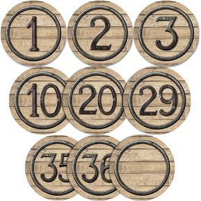 40 Pieces Laminated Industrial Student Numbers Cutouts Circle Wood Grain Cutouts Bulletin Board Accents Cutouts with 40 Adhesive Glue Point Dots for Toddler Kids Preschool Classroom Decorations