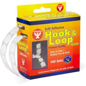 Hygloss Products Self Adhesive Coins - 100 Hook and Loop Fastener Sticky Dots With Dispenser – 5/8 Inches, White