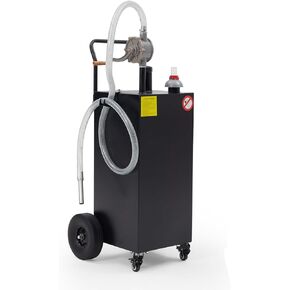 Garvee 35 Gallon Portable Gas Caddy Fuel Storage Tank Large Gasoline Diesel Can Hand Siphon Pump with Rolling Flat-Free Solid Rubber Wheels for Boat, ATV, Car, Motorcycle