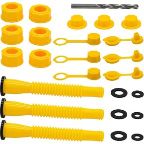 مجموعة استبدال فوهة علبة الغاز مكونة من 19 قطعة (3 مجموعات باللون الأصفر)، فوهة علبة غاز سعة 5 جالون، 3 أغطية ملولبة، 6 أغطية تهوية، 1 غطاء مثقاب in Kuwait