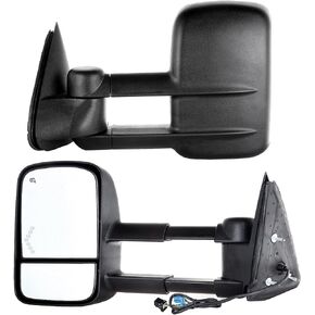 مرايا السحب SCITOO متوافقة مع 2003-2007 لسيارة Chevy لسيارة GMC Silverado Sierra (07 موديلات كلاسيكية) مرايا شاحنة صغيرة قابلة للتعديل بالطاقة مصباح إشارة الانعطاف LED الساخن ومرايا السحب السوداء LH RH