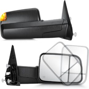 Youxmoto Towing Mirrors for Dodge Ram 1500 2002-2008, Ram 2500 3500 2003 2004 2005 2006 2007 2008 2009, Power Heated; Turn Signal Light; Manual Folding & Flip Up Tow Mirrors