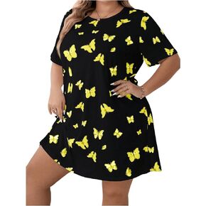 Floerns Women's Plus Size Allover Print Nightgown Crewneck Short Sleeve Nightdress