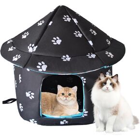 MUYG Stray Cats Shelter Cat Bed,Weatherproof Foldable Cat House Warm Feral Pet Cave for Outdoor Insulated Waterproof Thicken Cats Tent Beds Shelter Home Indoor Cat Dog Houses for Kitten Puppy(Black)