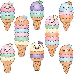 Whaline 47Pcs Ice Cream Bulletin Board Decor Summer Cute Ice Cream Paper Cut-Outs Cartoon Cutouts with 100Pcs Glue Points for DIY Art Craft Back to School Classroom Home Party Supplies