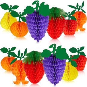 Outus 12 Pieces Fruit Party Decorations Hawaiian Table Centerpieces Pineapple Honeycomb Decorations Hanging Tissue Paper Ball Strawberry for Hawaiian Tropical Luau Jungle Fruit Themed Party Supplies