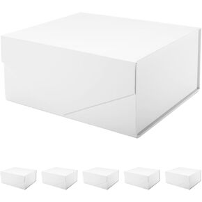 PACKHOME 6 Gift Boxes 9x6.5x3.8 Inches, Bridesmaid Boxes, Rectangle Collapsible Boxes with Magnetic Lids for Gift Packaging (Matte White, Grain Texture)