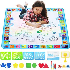 Water Magic Mat, Wiwaplex Large Water Colorful Mat, 40X40 inch Kids Painting Writing Mat Board Toy - No Mess Drawing Mat with 21 Accessories for Age 3 4 5 6 7 8 9 10 11 12 Year