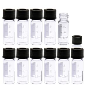 ALWSCI 1.5ml Autosampler Vials, Amber Screw Neck ND10 GC HPLC Vial with Graduation, 10-425 Black Screw Cap with Red PTFE/White Silicone Liner, 100 of Pack