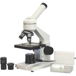 AmScope - M102C-PB10 40X-1000X Biological Compound Microscope with Prepared and Blank Slides for Student and Kids