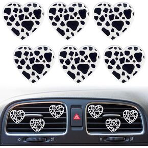 6 Pcs Heart Air Vent Clips, Cow Print Heart Car Air Fresheners Vent Clips Long Lasting Car Diffuser Vent Clip Car Interior Decor Charm Car Decoration Cute Car Accessories for Women Girls