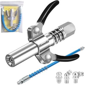 ARTOSHIN 1PCS Grease Gun Coupler, Strong Lock on Grease Gun Couplers, 12000 PSI Quick Release Grease Coupler with 18" Spring Flex Hose, Compatible with All Grease Guns 1/8" NPT Grease Gun Fitting