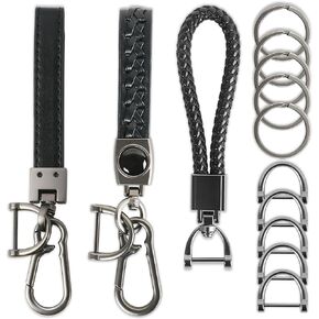 3 Pack Leather Keychain Universal Key Chains for Car Keys Woven Strap Braided Rope Leather Key Chain for Men and Women Key Fob keychain Holder With 5 Keyrings,5 Anti-Lost D-Ring
