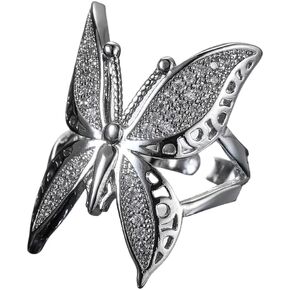 SUKKCCNO Elegant 925 Sterling Silver Cubic Zirconia Butterfly Adjustable Ring Sparkling Crystal Hypoallergenic Insect Theme Open Ring Birthday Christmas Gifts Jewelry of Women Teen Girls