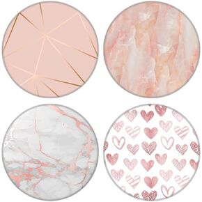 Multi-Function Cell Phone Stand, Pink Rose Gold Heart Marble Expanding Stand Grip for Smartphones and Tablets (4 Pack)