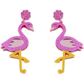 Glitter Flamingo Bird Drop Dangle Earrings Acrylic Animal Charm Dangling Statement Earring Cute Christmas Jewelry Gifts for Women Girls