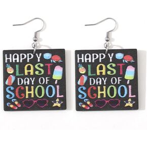Teacher's Day Earrings Graduation Wooden Dangle Earrings Dainty Cap Clothes Book Shape School Earrings Shinning Giltter Last First Day of School Drop Earrings Back to School Jewelry Gifts