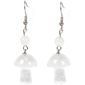 Mini Crystal Mushroom Pendant Drop Earrings Natural Gemstone Toadstool Carving Stone Healing Jewelry Dangle Earrings