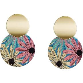 Flower Round Coin Dangle Drop Earrings for Women Girls 925 Sterling Silver Post Pin Layered Disc Circle Dangling Earring Fashion Jewelry Gifts Hypoallergenic