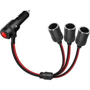 RIIEYOCA 10inch 12v 24v Cigarette Lighter Splitter Adapter with On Off Switch, Car Cigarette Lighter 1 Male to 3 Female Sockets Y Splitter Power Cable