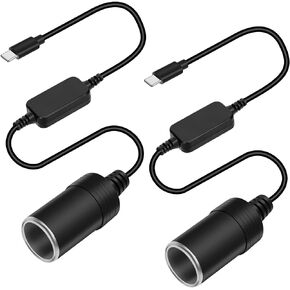 2PCS 5V USB C Male to 12V Cigarette Lighter Socket Female Converter Cable, 1FT Type C to Cigarette Lighter Socket Adapter Power Cable for Car Dash Cam GPS Driving Recorder LED Light Strip, Max 12W