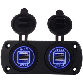 Dual 4.2A USB Car Charger Power Outlet Adapter Socket,Waterproof 4-Port USB Charger Socket Fast Charging USB Port with Panel Mount for 12V/24V Car Boat Marine Motorcycle RV Truck