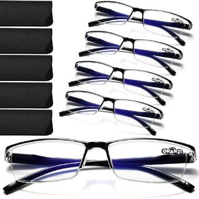 ORANZI Reading Glasses Men, 5 pack Reading Glasses Blue Light Readers Men, Spring Hinge Unbreakable Glasses Anti Eyestrain