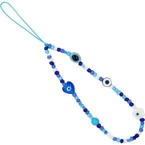 Beaded Phone Charm, Face Phone Lanyard Wrist Strap Gemstone Handmade Phone Chain Strap Keychain for Women Girls (Blue Big Dog)