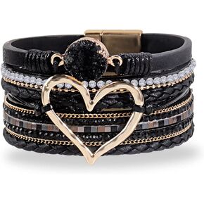 Wrap Bracelets for Women Boho Layered Bracelet Leather Cuff Bracelet Heart Charm Bracelets Dainty Jewelry Gifts for Girls
