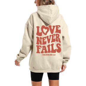 KIEKIECOO Graphic Hoodies With Designs for Teen Girls Aesthetic Cute Oversized Fall Sweatshirts Love Never Fails for Women