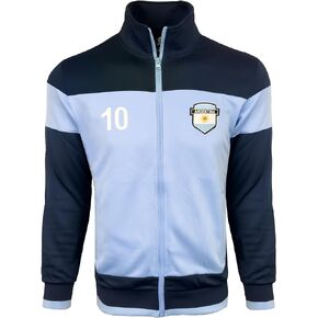 Just 4 Kicks Men's Argentina Jacket, Full Zip Number 10 Argentina Soccer Track Jacket With Zipper Pockets