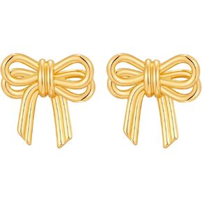 14K مطلية بالذهب القوس أقراط الذهب القوس أقراط للنساء الشريط القوس أقراط ترصيع للفتيات عيد الأم عيد ميلاد مجوهرات هدية in Kuwait