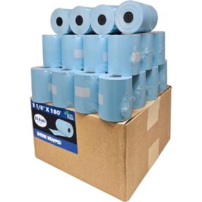 (32 Rolls) 3 1/8 x 180 Blue Thermal Paper Receipt Rolls (60 GSM Paper Thickness) fits all Clover POS Cash Register Printers, Blue Thermal Paper from BuyRegisterRolls
