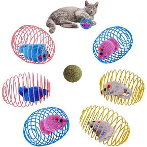 QUVOVID Cat Spring Toys 6 Packs Cat Spring Balls with 1 Pack Catnip Ball for Indoor Cats Metal Cage Balls with Mice, Interactive Cat Toys Cat Balls Mouse Toys, for All Breeds in Kuwait