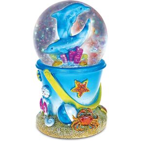 COTA Global Dolphin Sand Bucket Snow Globe - Water Globe Figurine with Sparkling Glitter, Collectible Novelty Ornament for Home Decor, for Birthdays, Christmas, and Valentine's - 65mm