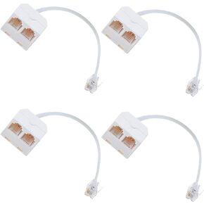 Telephone Splitter, 4 Pack RJ11 6P4C Male to Female Converter Cable, Two Way Telephone Wall Adaptor for Landline (White)
