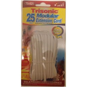 Trisonic Telephone Phone Extension Cord Cable Line Wire, 25', White