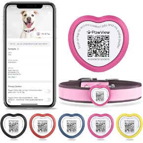 PawView Slide On Pet Tag, Personalized QR Code Dog Tag with NFC, Silent Cat Tags for Pet Collars & Harnesses - Scan Alert | Instant Location | Pet Profile | Pet APP Remote Control, Heart-shaped,1 Pack