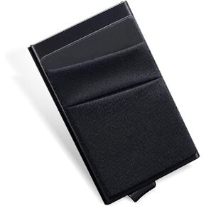 الحد الأدنى المنبثقة المحفظة | حامل بطاقات رفيع لبطاقات الائتمان للأعمال مع جيب للنقود RFID من الجلد المصنوع من الألومنيوم المعدني للبطاقات والملاحظات والعملات المعدنية (أسود)... in Kuwait
