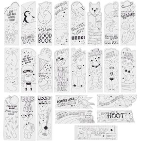 Juvale 24 Pack Color Your Own Bookmarks for Kids, Students, DIY Classroom Art, 24 Book Worm Designs (2 x 6 in)