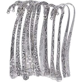 HOUSWEETY Metal Bookmarks for Women Men Vintage Bookmark Unique Carved Hook Pendant Charm Book Marker for Book Lovers Unique Gift (12PCS Mixed Pattern)