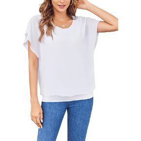 Womens Tops Dressy Casual Business Clothes Summer Chiffon Blouses Short Sleeve Shirts 2024