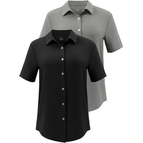 Orrstarry 2 Pack Button Down Shirts for Women Short Sleeve Causal Collared Chiffon Blouses Work Office Tops for Ladies