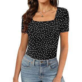 XIEERDUO Womens Square Neck Short/Long SleeveTops 2024 Spring Summer Slim Fit Tees Shirts