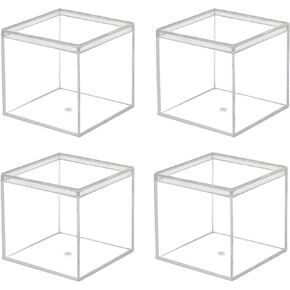 dedoot Clear Acrylic Box with Lids, 4 Pack 4.3x2.7x1 Inch Clear Acrylic Plastic Square Cube Storage Candy Box Containers for Wedding, Party, Treats, Coin, Jewelry Accessories