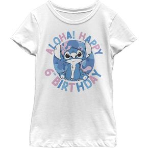 Disney Lilo Stitch 6th Birthday Girl's Solid Crew Tee