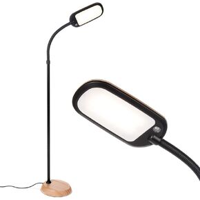 Brightech Litespan Slim LED Lamp, Modern Floor Reading Lamp Over Chair for Living Rooms & Offices, Tall Lamp with Adjustable Gooseneck, Crafts Work Light, Dimmable Standing Lamp for Bedroom - Black