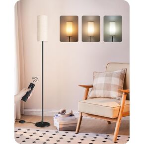 GOEBLESON Dimmable Floor Lamp for Living Room, Corner Floor Lamp with Remote, 66'' Standing Tall Lamp, Linen Lampshade, 10W 800LM LED Bulb for Bedroom Study, FCC Listed Black and White W06LD05