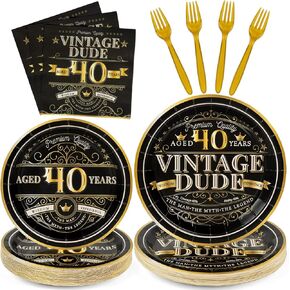 DECORLIFE 96PCS 70th Birthday Plates and Napkins Set Serves 24 Guests, Vintage Dude 1953 Party Supplies, 70th Birthday Decorations for Men