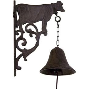 Rustic Cast Iron Cowbell Dinner Bell, Wall Mounted Decoration, Traditional Farmhouse Décor, 7 1/4 Inch